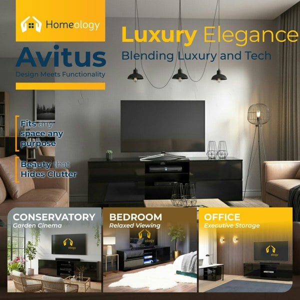 Homeology Avitus Gloss Black Designer Stand up to 65inch Flat Screen LED and LCD TV Cabinet