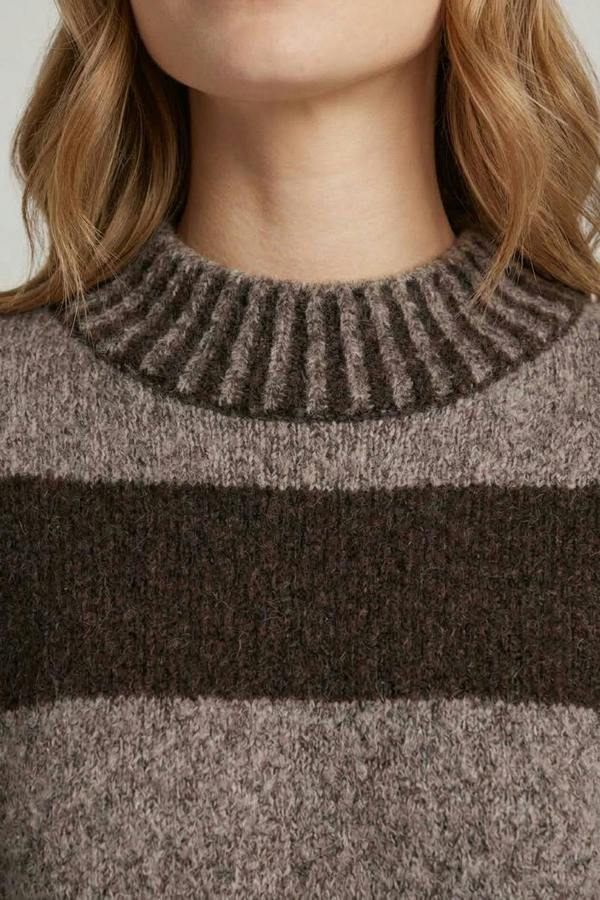 Chocolate | Striped Drop Shoulder High Neck Jumper