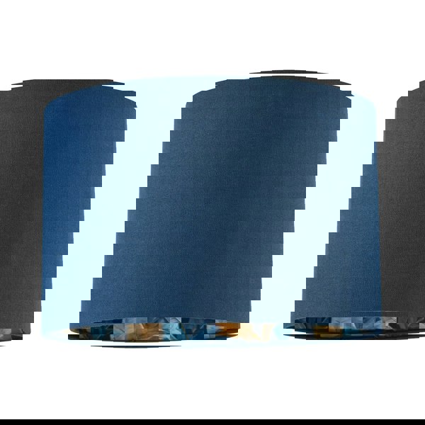 Modern Midnight Blue Linen Lamp Shade with Leaf Floral Pattern Lining Image 1