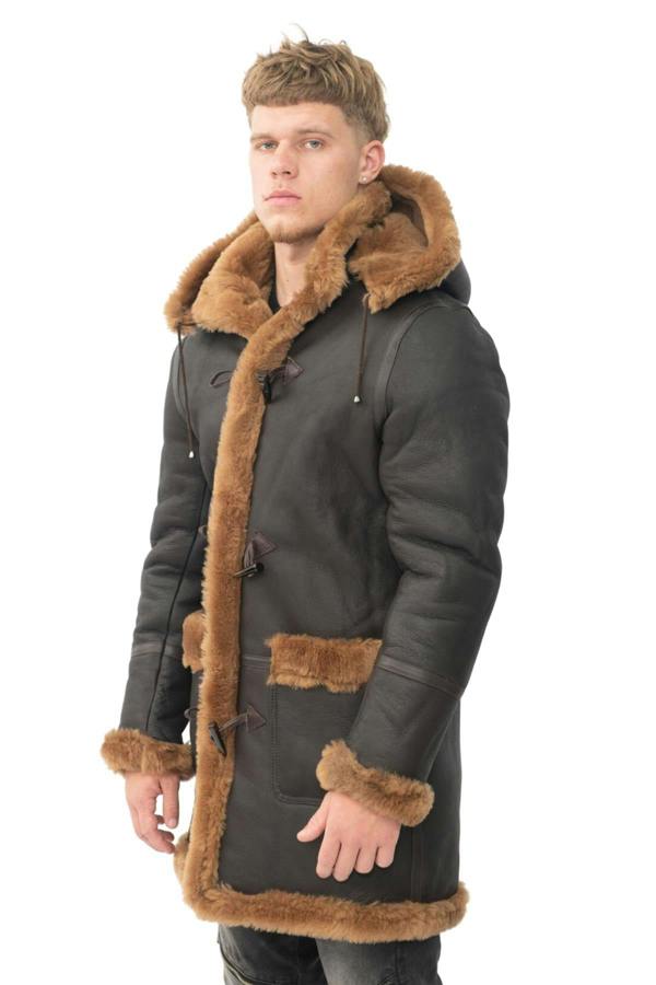 Infinity Leather Mens Winter Sheepskin Hooded Duffle Coat-Isleworth