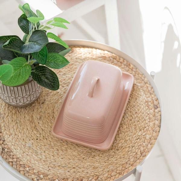 Scandi Home Paris Ceramic Butter Dish, Pink Reactive Glaze