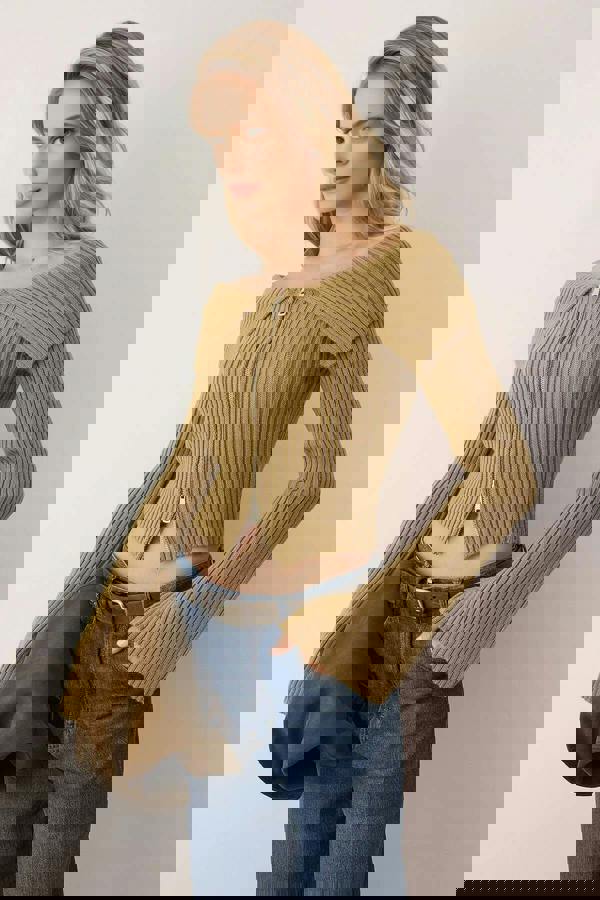 WOVCOR Turn-Down Collar Double Zippered Knit Cardigan