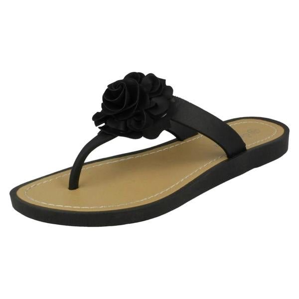 Savannah Ladies Savannah Flat Toepost Rose Trim Sandals