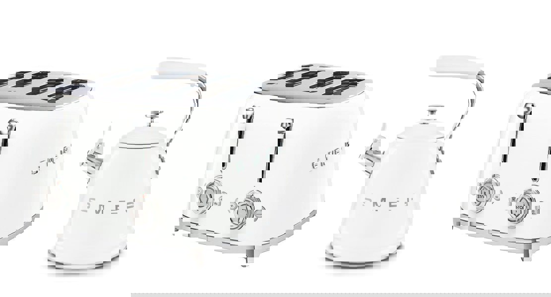 Smeg WKF01 Whistling Stovetop Kettle & TSF03 4-Slice Toaster Bundle