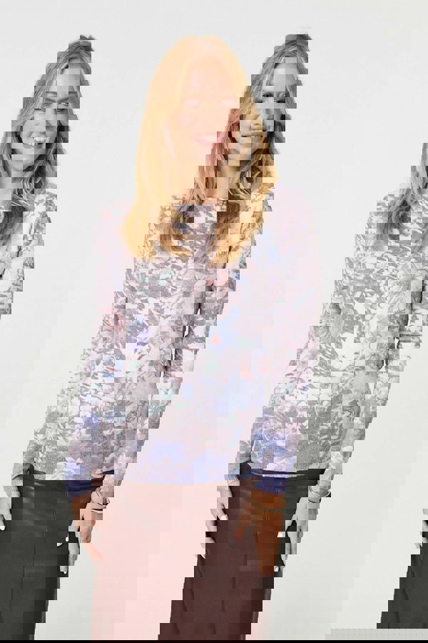 Blue | Butterfly Print Long Sleeve Knit Top
