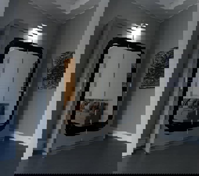 RAC3 Modern Bedroom Sliding Wardrobe, Ample Storage Space and Sleek Design comes with LED in White and Grey and Width 150cm/180cm/203cm