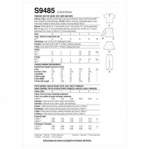 Simplicity Sewing Pattern 9485, Tops, Jackets, Waistcoats, Skirts, Trousers for Baby, Kids, A (1/2-1-2-3-4) - Intermediate