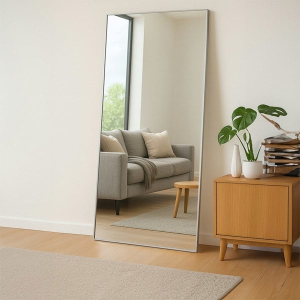 Exclusive Mirrors Modern Silver Metal Rectangle Frame Leaner Mirror 200cm x 100cm