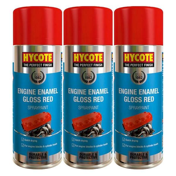 Hycote 3X Hycote Engine Enamel Gloss Red Spray Paint 400ml