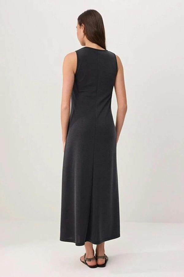 High Neck Sleeveless A-Line Midi Dress
