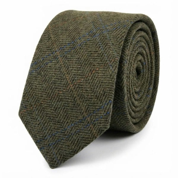 TruClothing Men's Wool Blend Herringbone Plaid Tweed Tie