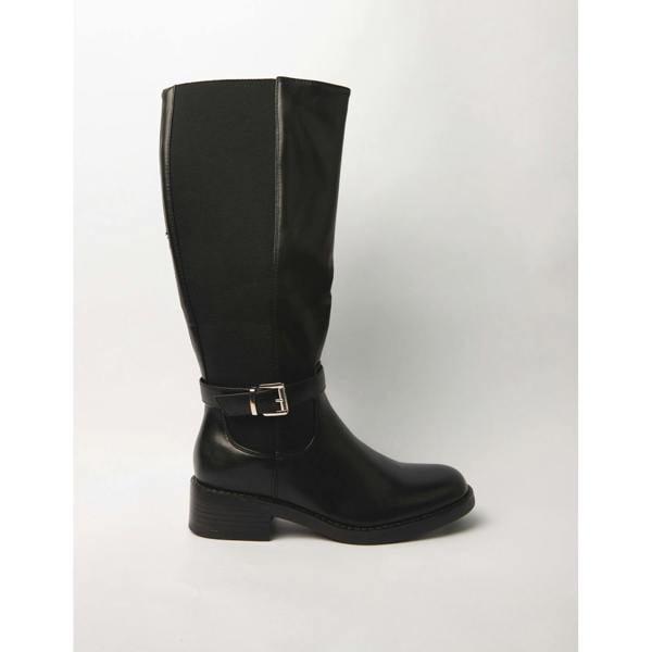 Blue Vanilla Buckle Detail Low Heel Long Boots