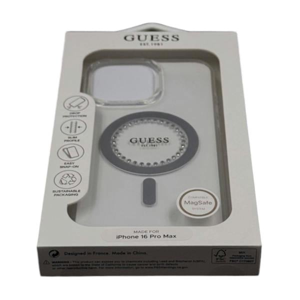 Guess IML Rhinestones Case with MagSafe for iPhone 16 Pro Max 6.9" Clear - GUHMP16XPFTDTEH