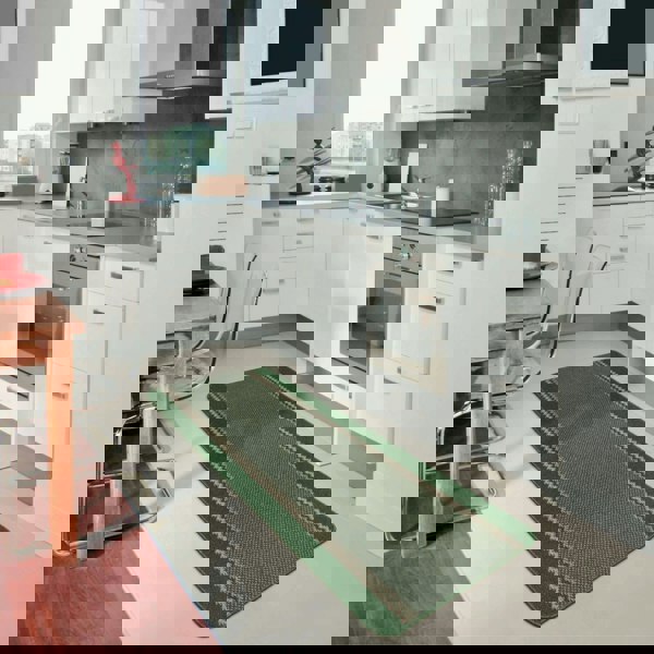 Machine Washable Green Designer Mats | Bordered Line Design