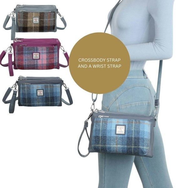 Love EMVY Signature Tweed Collection 3-Zip Crossbody Bag – Genuine Harris Tweed Wool Fabric