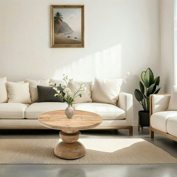 IH Design Valor Mango Wood Pedestal Round Coffee Table