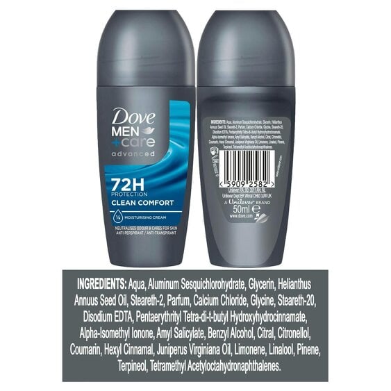 Dove Men+Care Anti-Perspirant Roll On Clean Comfort 18x50ml 72H Sweat Protection