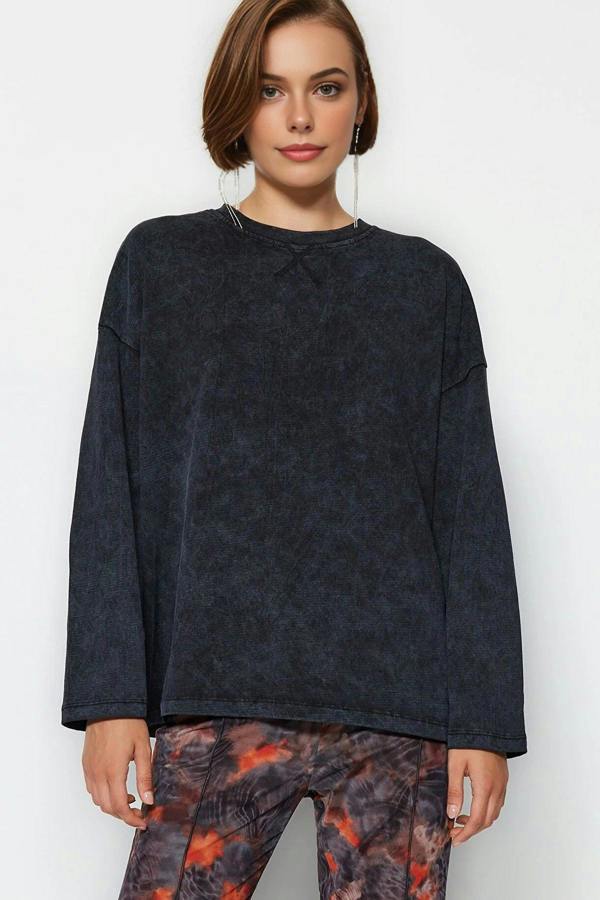 WOVCOR Thick Cotton Vintage Effect Relaxed Crew Neck Knit T-Shirt