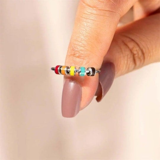 The Colourful Aura Colourful Enamel Beaded Rotatable Fidget Spinner Chain Ring