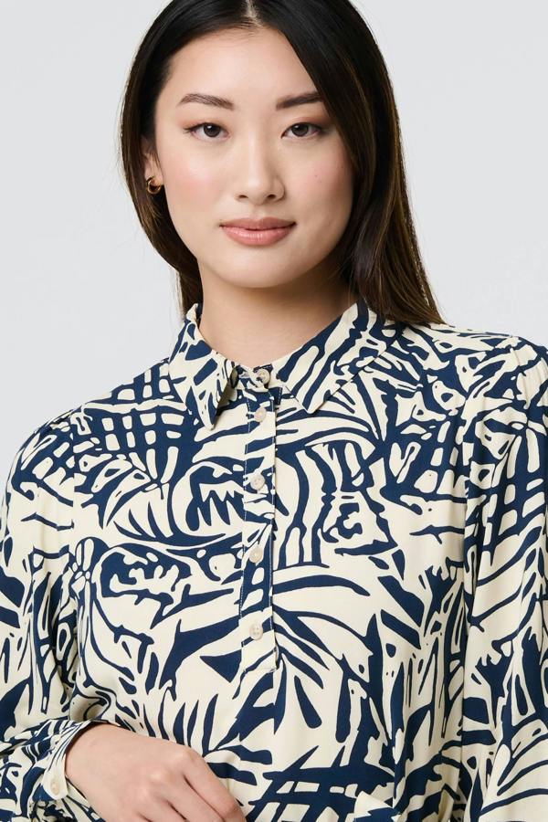 Navy | Printed Tie Waist Midi Shirt Dress
