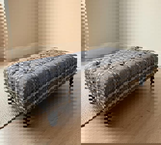 Stylish Grey & Black Plaid Footstool for Living Room Seating - ISTOOLS