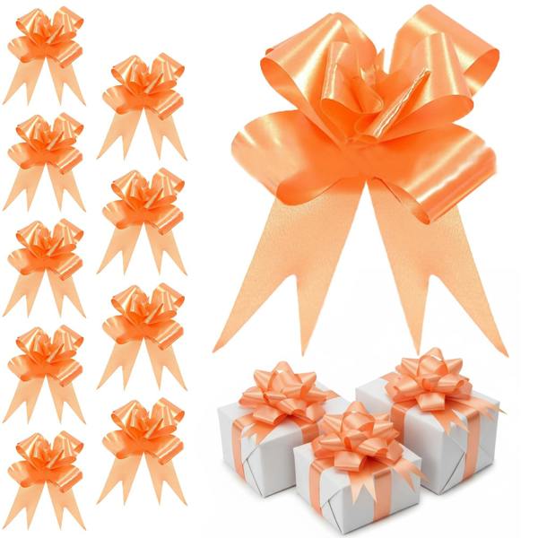 50mm Orange Pull Bows, 10 Pack to 60 Pack, Plastic Ribbon Gift Bows for Wrapping and Décor image 1