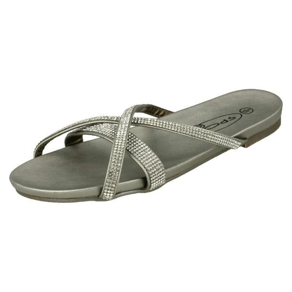 Spot On Ladies Spot On Diamante Flat Sandals