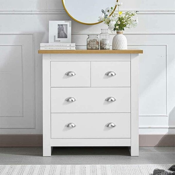 Kosy Koala 4-Drawer Chest for Bedroom Light Wood Top White Dresser Storage Cabinet