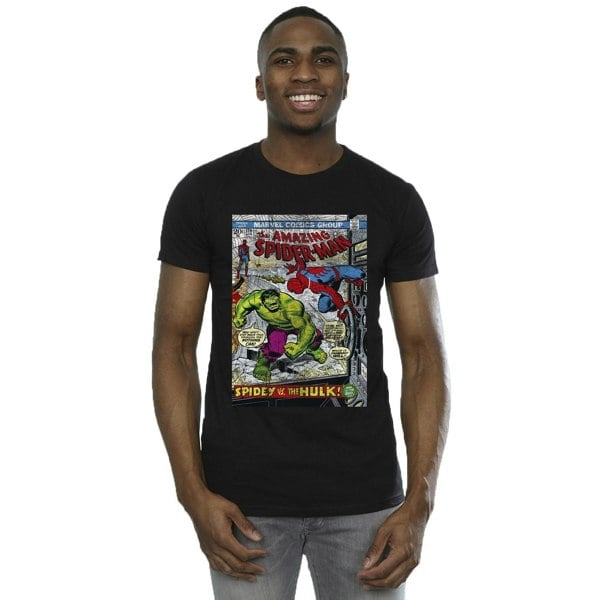 Marvel Mens Spider-Man VS Hulk Cover T-Shirt - Black