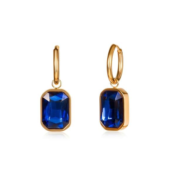 Zavana Blue Rectangle Crystal Dangle Earrings on Small Hoops