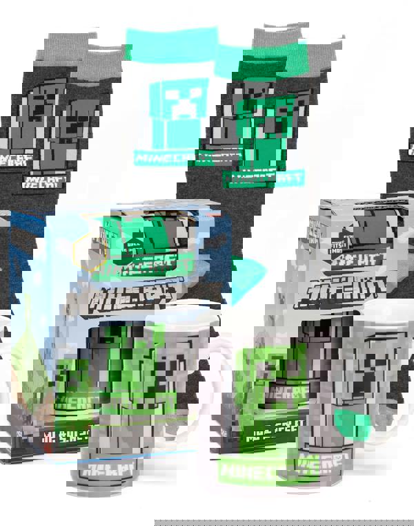 Minecraft Boys Green Creeper Graphic - Boxed Set Mug and Sock Gift Set (One Size)