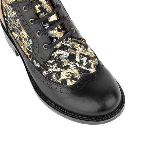 Embassy London Milliner - Black & Gold - Women's leather round toe side zipper ankle boot in gold