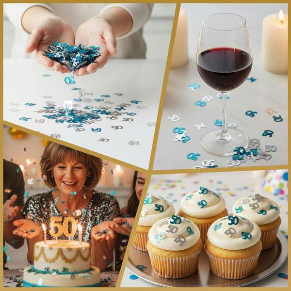 Blue & Silver Metallic Confetti Pack for 50th Birthday Table Decoration image 3