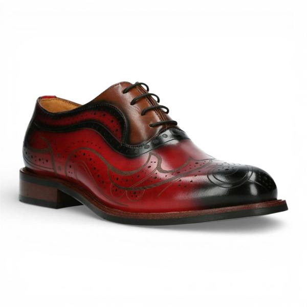 Laura Vita Lorenzo Conti Men's Red Black Leather Brogue Oxford Dress Shoes - Ayan-01