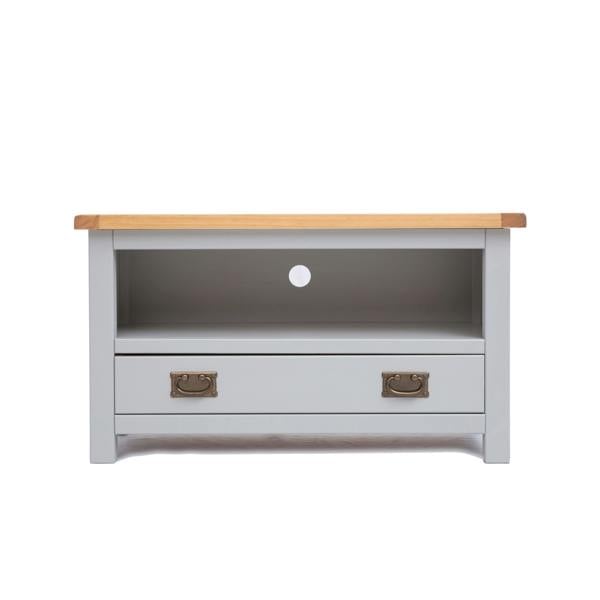 Argenta Light Grey 1 Drawer TV Cabinet Brass Drop Handle