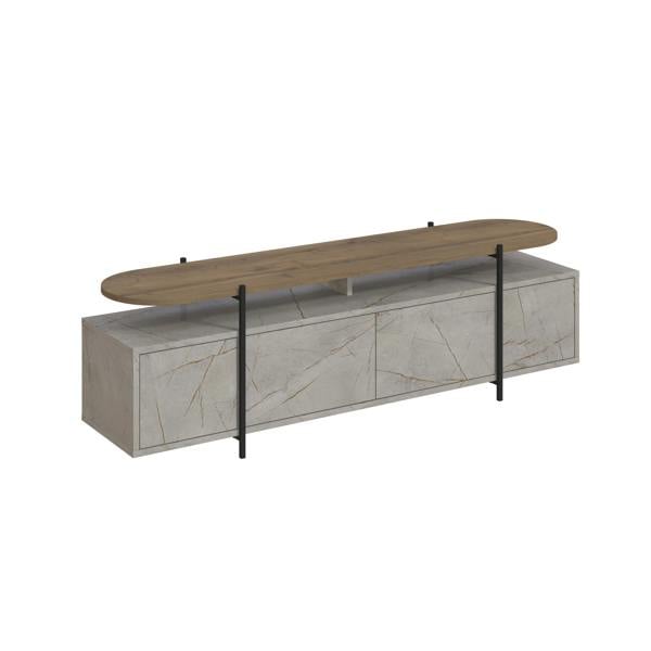 Decortie Hanley Modern TV Unit Multimedia Centre Marble Effect Oak Effect With Storage TV Cabinet 160cm