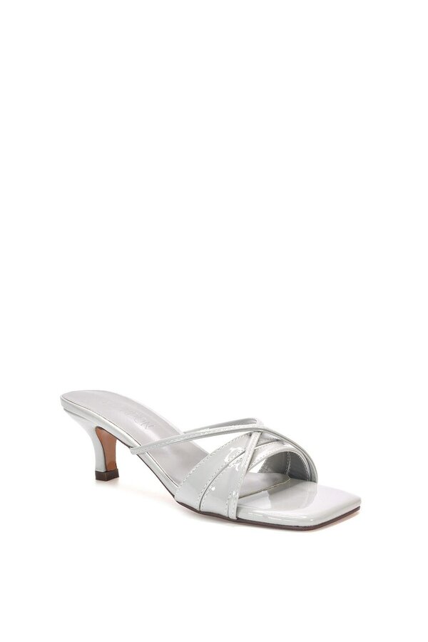 XY LONDON Mid Heeled Sandal Slip On Mules With Square Toe