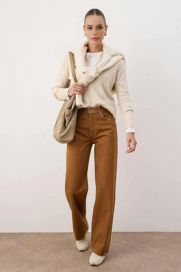 WOVCOR High Waist Vintage Wash Denim Wide Leg Jeans