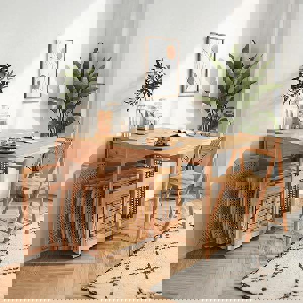 Weilai Concept Nydia Foldable Dining Table Set With Storage, Rattan, Solid Wood