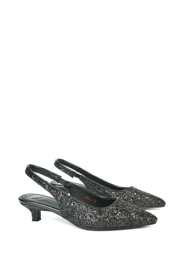 XY LONDON Pointed Toe Glitter Slingback Kitten Heel Court Shoes