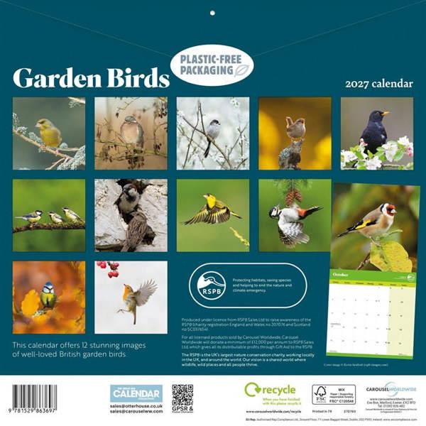 RSPB, Garden Birds Calendar 2027, Wall Calendars, Month To View, Animals, Gift