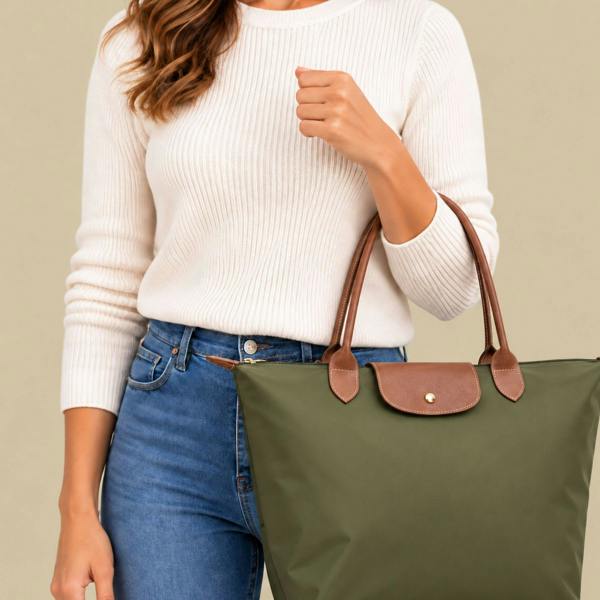 Love EMVY Large Women’s Zip Top Tote Bag with Twin Handles - Olive