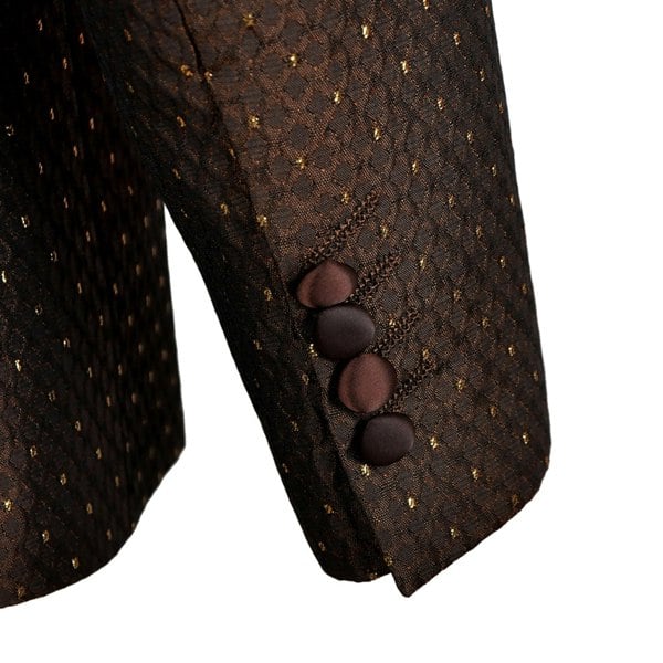 David WeJ Alfredo Double Breasted Shawl Lapel Dotted Jacquard Tuxedo - Brown