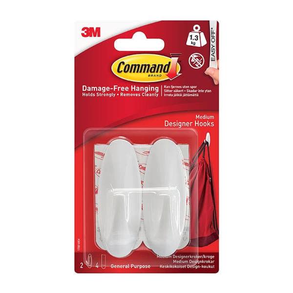 Command 17081 Designer Medium Hooks 1.3kg 2pk - One Colour - 