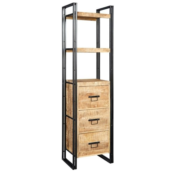 IH Design Herica Industrial Mintis Narrow Bookcase with 3 Drawers