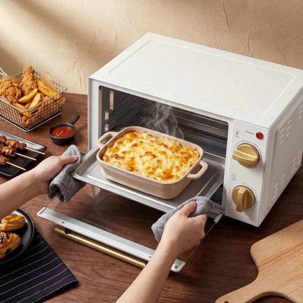 Mini Oven, 9L Countertop Electric Grill, Toaster Oven with Adjustable Temperature and Timer, 750W, White - White