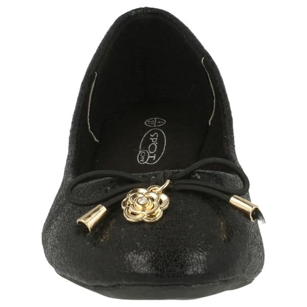 Spot On Ladies Spot On Flat Ballerina Metal Flower Attachment Bow