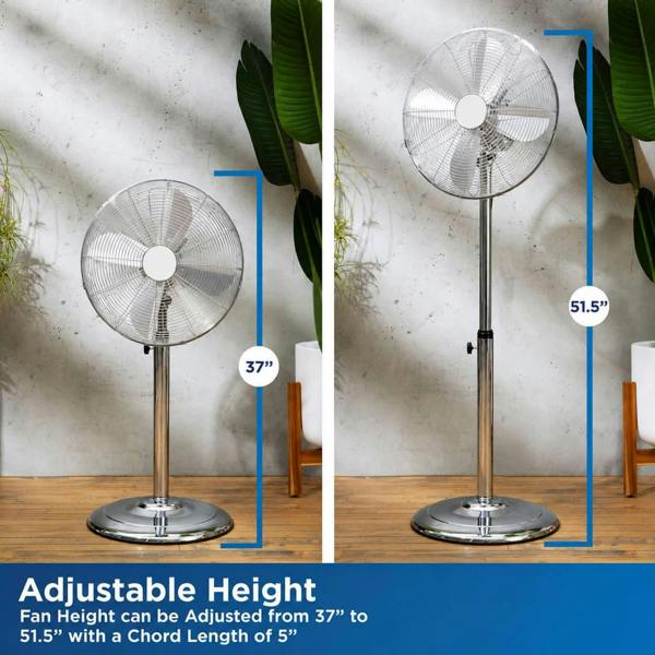 Dyzi 16 Inch Metal Stand Fan 3 Speed 90° Oscillating Silver