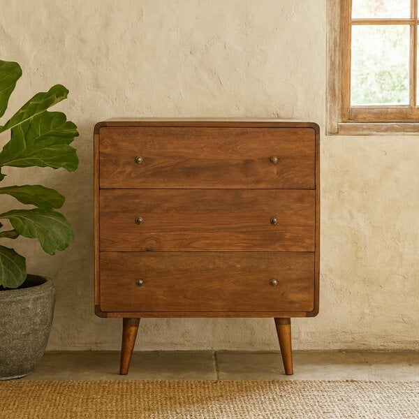 Wyld Haus Ostuni Rustic Curved Mango Wood Chestnut Chest 3 Drawer