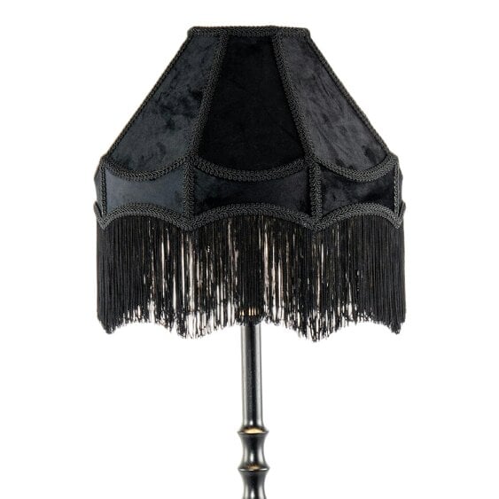 Happy Homewares Classic Black Ash Wooden Floor Lamp with Velvet Victorian Style Shade